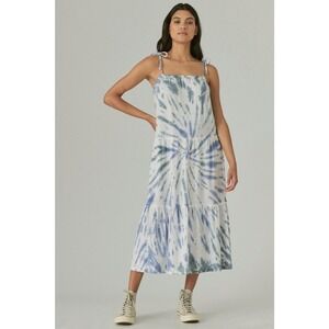 Lucky Brand Women's Blue Tie Dye Tiered Midi Dress. Size‎ XS Boho Beachy Flowy